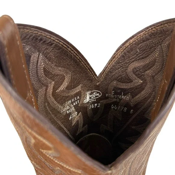 Justin Elmer Western Cowboy‎ Brown Leather Boots Size 6.5D - Picture 7 of 9